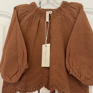 Rylee + Cru Brown Eyelet Blouse